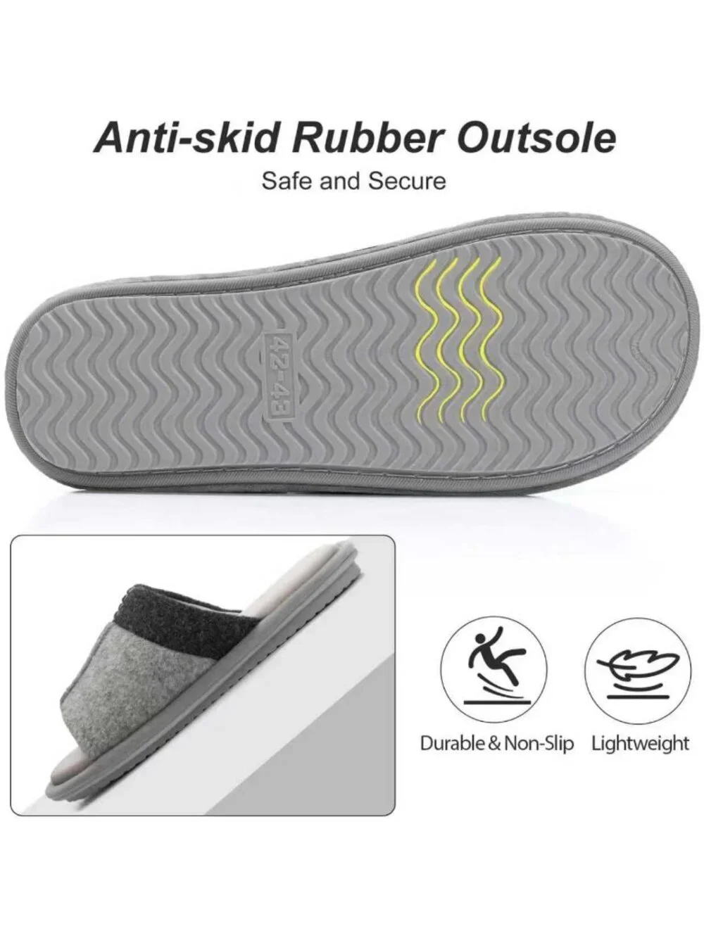 Mens Light Grey Flat Cozy Memory Foam Anti Skid Soft Slip On House Slipper Shoes